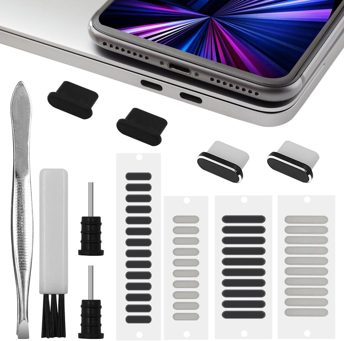 52-delige USB C stofplug set voor iPhone 15 en Samsung Galaxy - Bescherming, Opladen en Schoonmaken van poorten