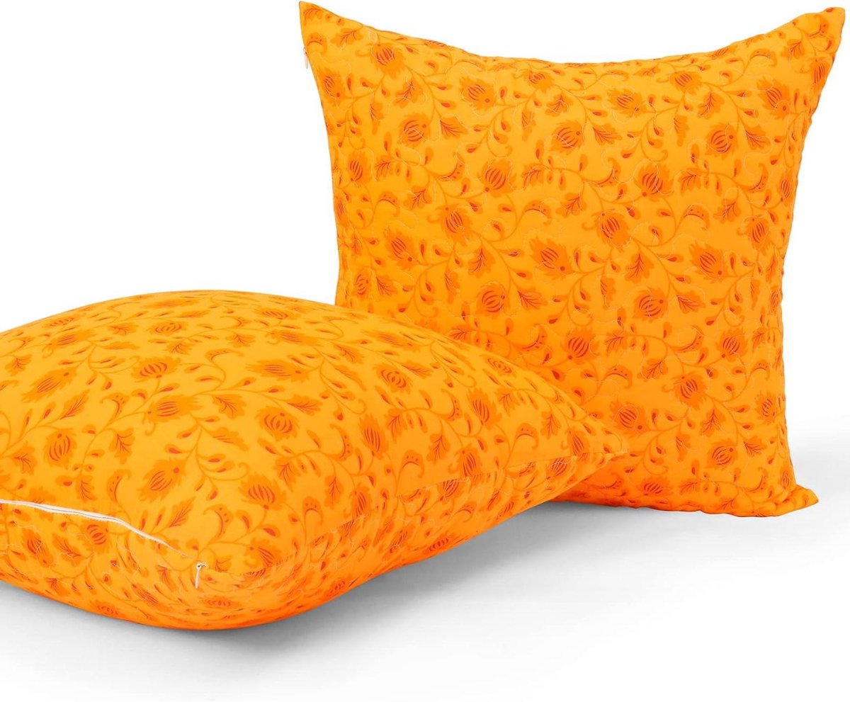 Katoenen Kussenslopen - Decoratieve Hoezen - Bank en Bed - Gewatteerd Bloemenpatroon - 45 x 45 cm - Oranje
