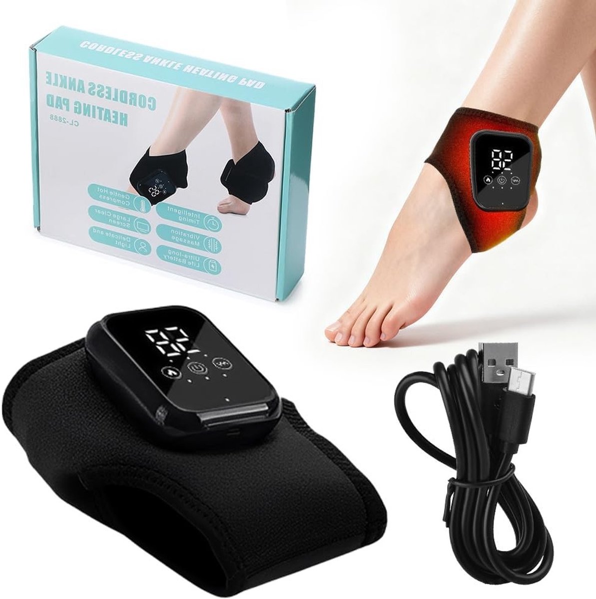 Draagbaar 3-in-1 voetmassageapparaat voor neuropathie, met warmte en 3 modi voor ontspanning, herstel en pijnverlichting