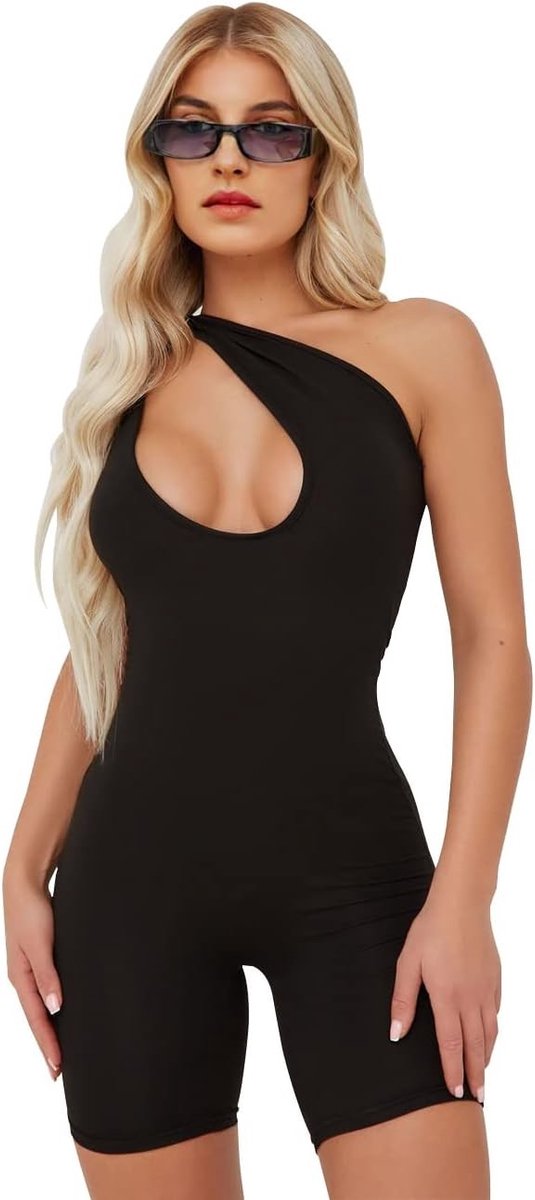 Sexy Mouwloze Jumpsuit voor Vrouwen met Geribbelde Textuur, Ideaal voor Yoga en Sport, Comfortabele Bodysuit met Buikcontrole en Shorts
