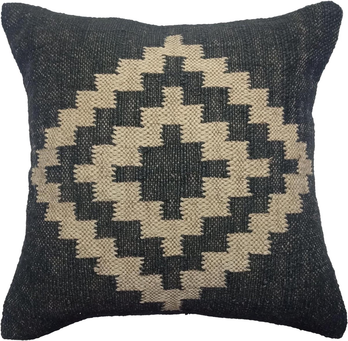Handgeweven Kilim Kussensloop - Decoratieve Kussenhoes - Woonkamer Decoratie - Uniek Handgeweven Ontwerp - 45x45 cm - Zwart