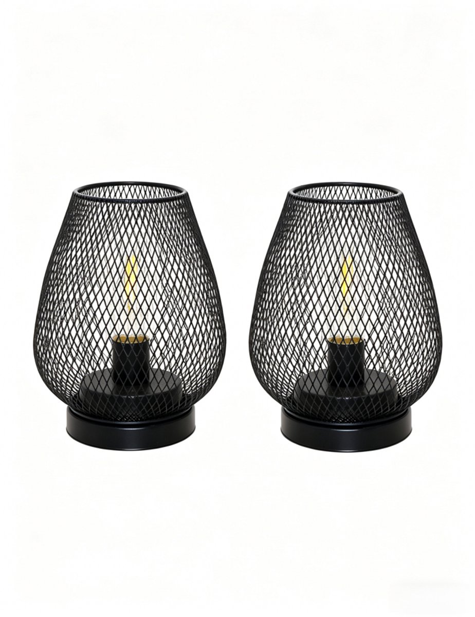 carmdering - Tafellamp - Kooilamp - Vintage Lamp - Set van 2, zwart, warmwit LED - Metaal, 17 cm hoog, batterij (3x AAA) - Stabiele voet, ideaal voor bureau en thuis - Perfect cadeau voor housewarming en verjaardag