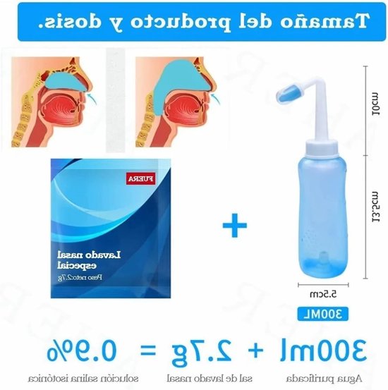 Nasal Rinse Kit voor Neusspoeling, 300 ml Vernevelaar voor Kinderen en Volwassenen, Effectieve Neusreiniging en Allergie Verlichting — afbeelding 5