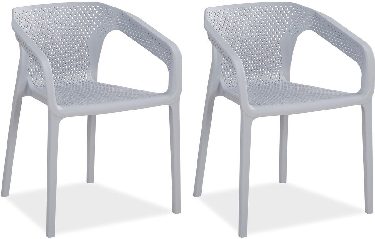 Homestyle4u Tuinstoelen - Set van 2 - Stapelstoelen - Kunststof - Grijs
