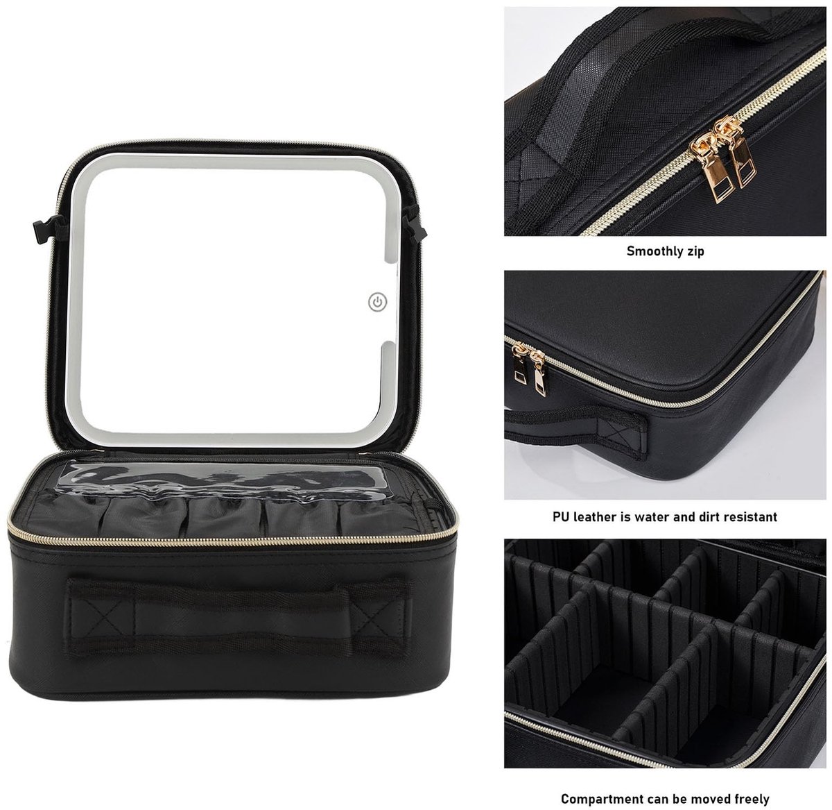 Grote Make-up Tas met LED Spiegel en Verstelbare Verlichting - Waterproof PU Leer