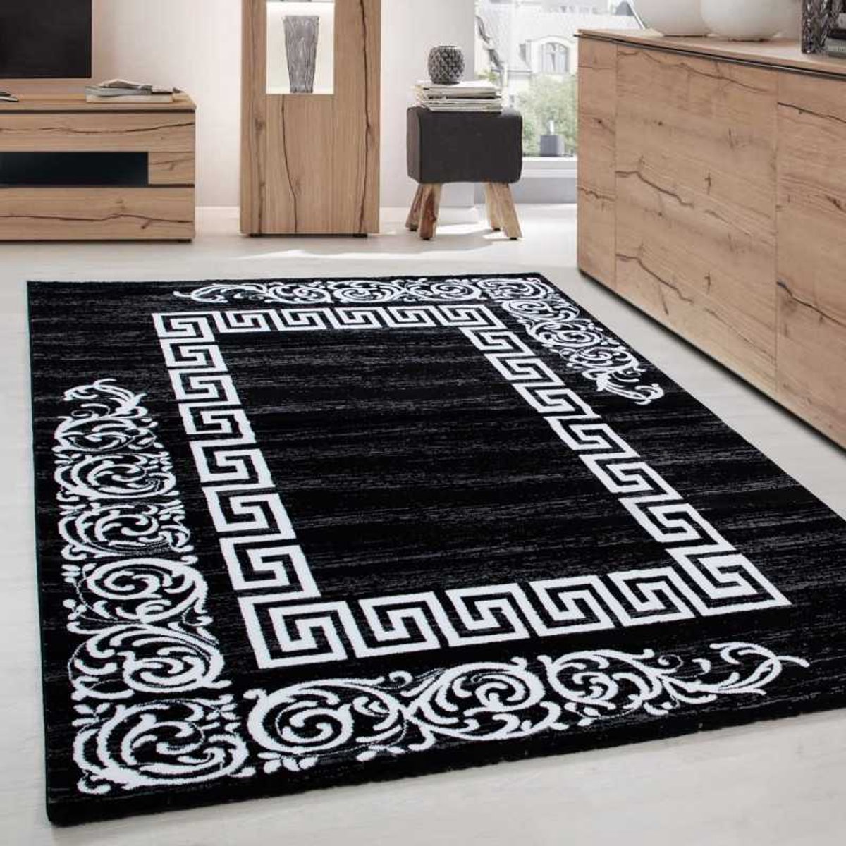 Modern design vloerkleed voor de woonkamer, elegant Miami 6620 Zwart-Wit 80x150 cm