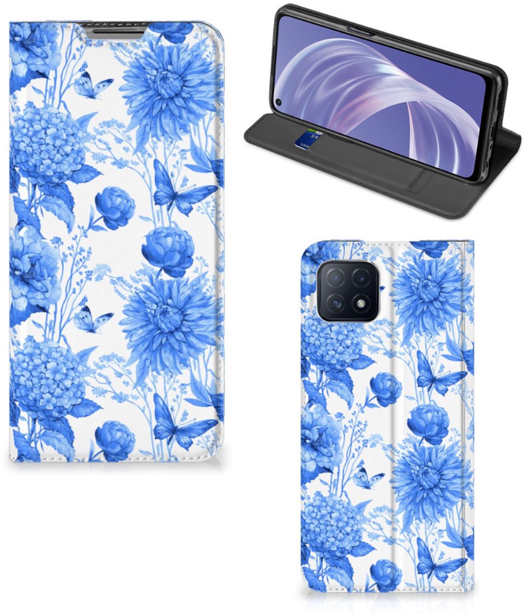 Smart Cover voor OPPO A73 5G Flowers Blue