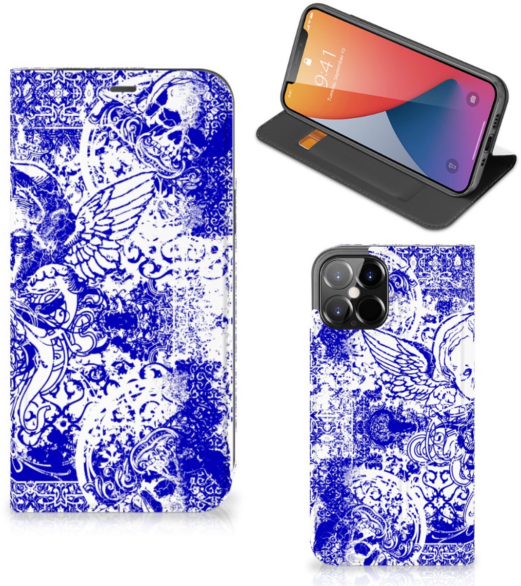 Mobiel BookCase iPhone 12 Pro Max Angel Skull Blauw