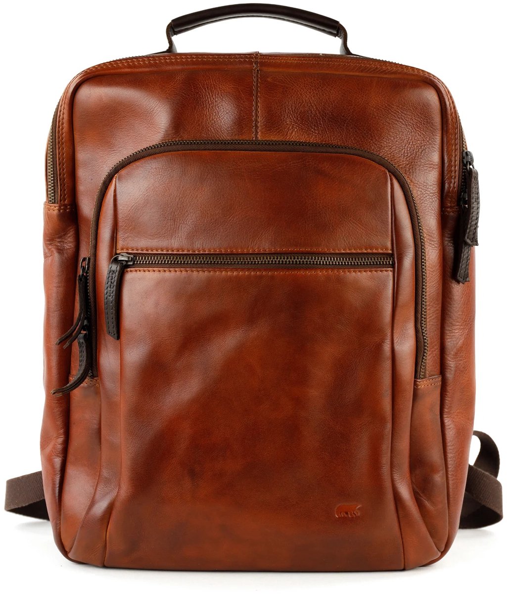 Bear Design Ties Leren Laptop Rugzak 15,4 inch - Cognac / Bruin