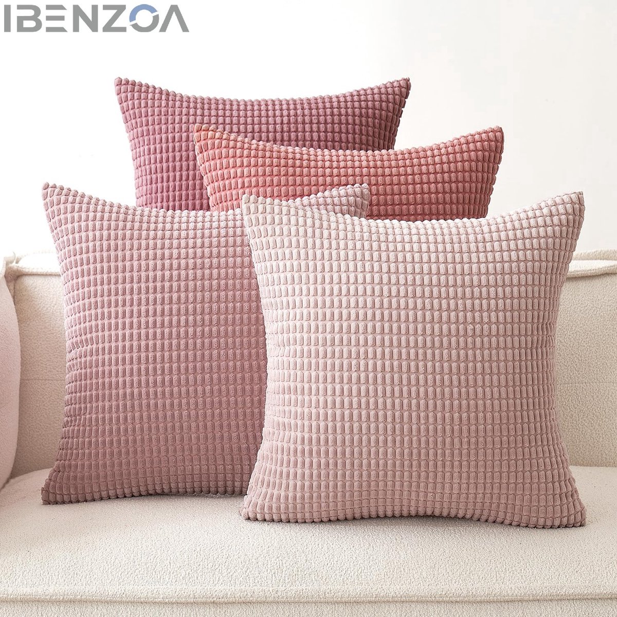 Ibenzoa Sierkussens - Cordsamt - 45x45 cm - Roze - Set van 4