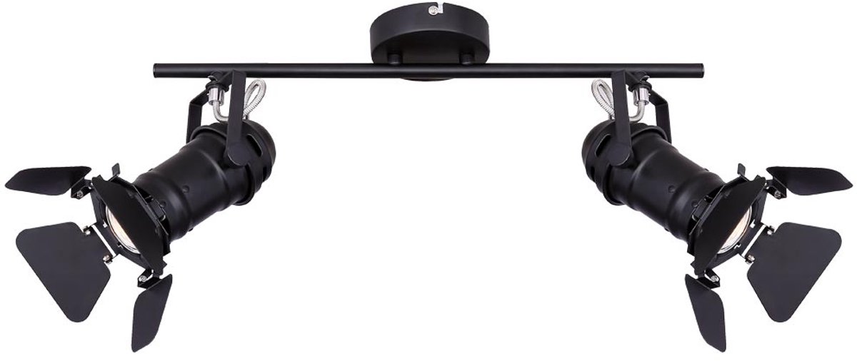Plafondlamp zwart spot strip 2 spots plafondlamp zwenkbaar filmset lichteffect, metaal, 2x GU10 stopcontacten, LxH54x26,5 cm
