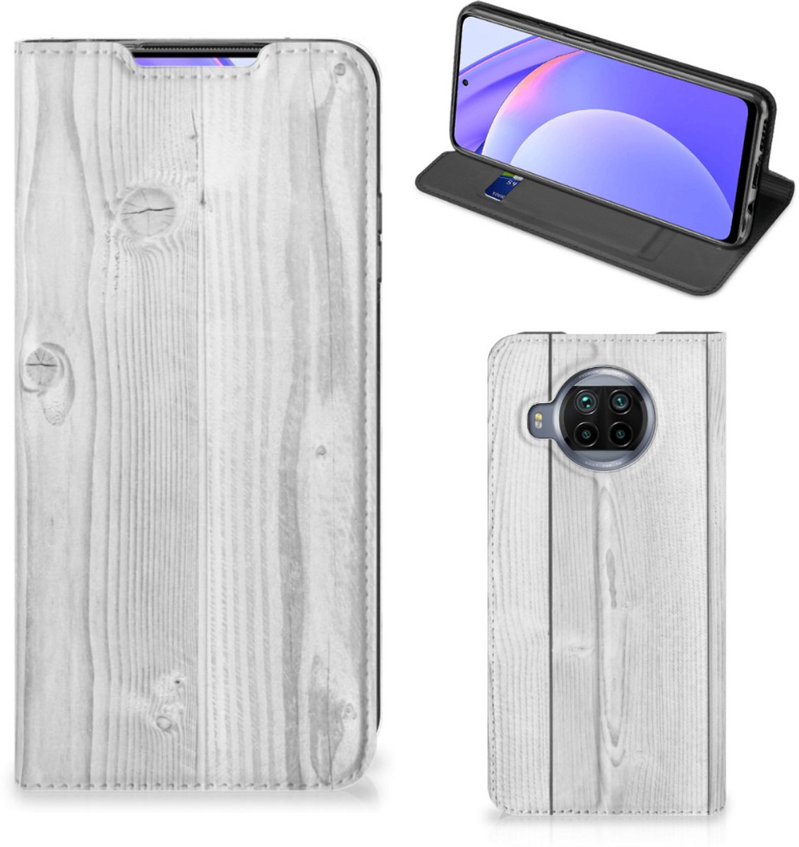 Xiaomi Mi 10T Lite Book Wallet Case White Wood