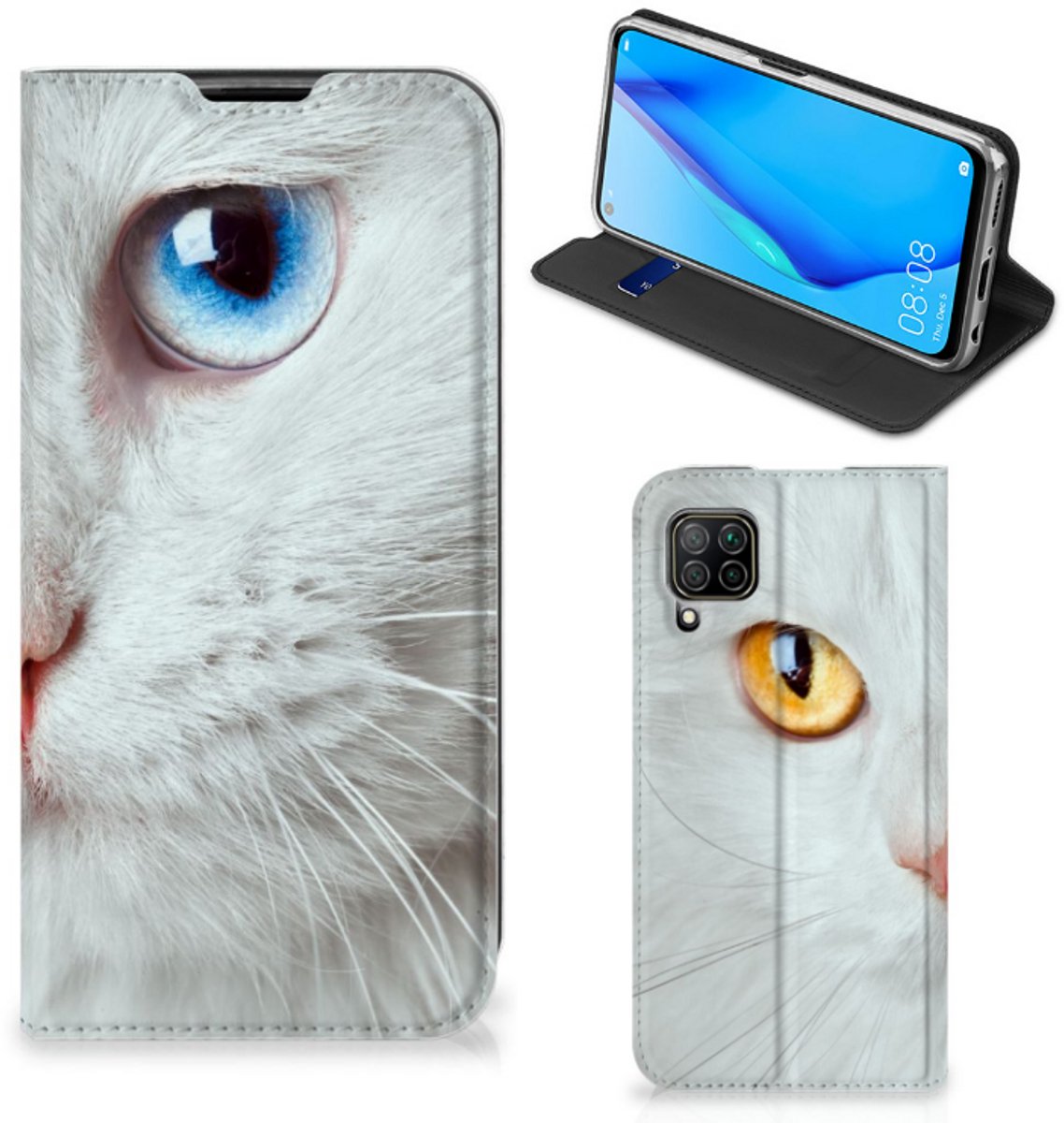 Huawei P40 Lite Hoesje maken Witte Kat