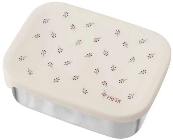 Fresk Boîte à lunch pour enfants – Boîte à sandwich – Boîte à sandwich pour filles – Acier inoxydable – 2 compartiments – Beige – Baies