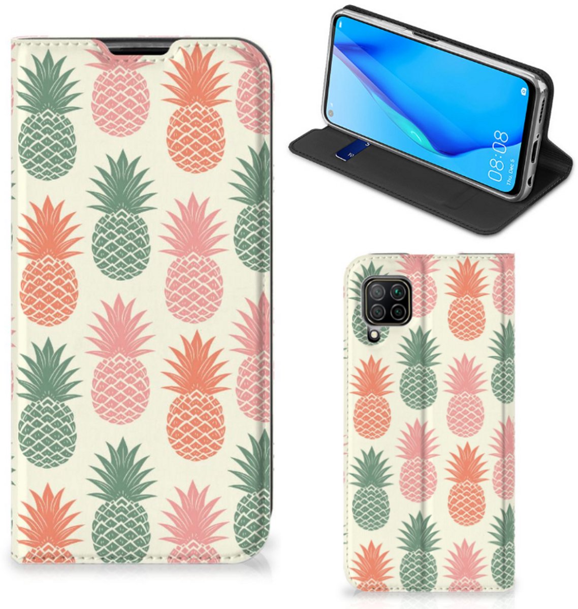 Huawei P40 Lite Flip Style Cover Ananas