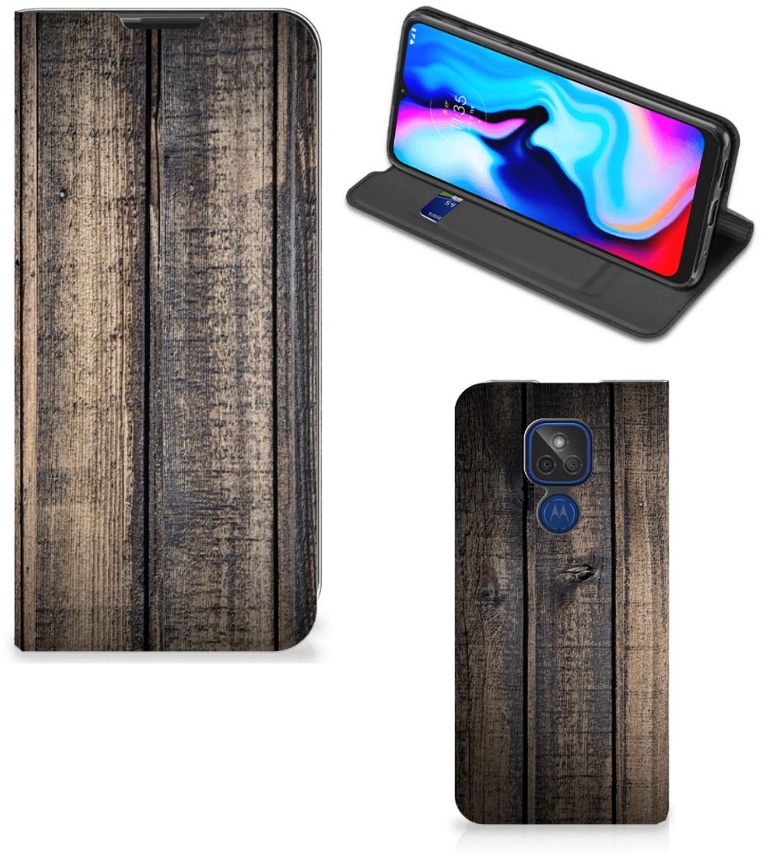 Standcase Hoesje voor Motorola Moto G9 Play Book Wallet Case Steigerhout