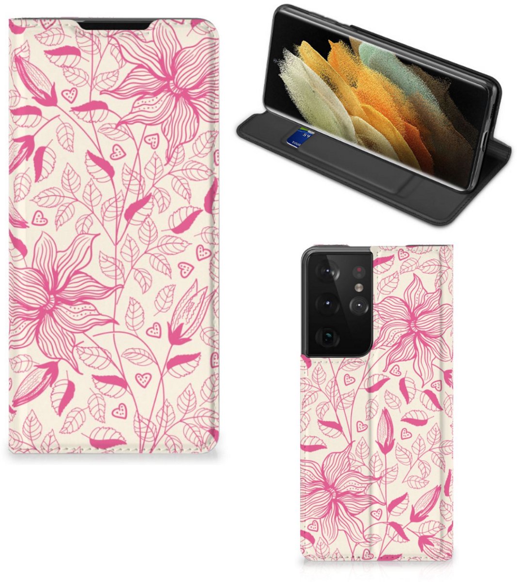 Samsung Galaxy S21 Ultra Smart Cover Pink Flowers