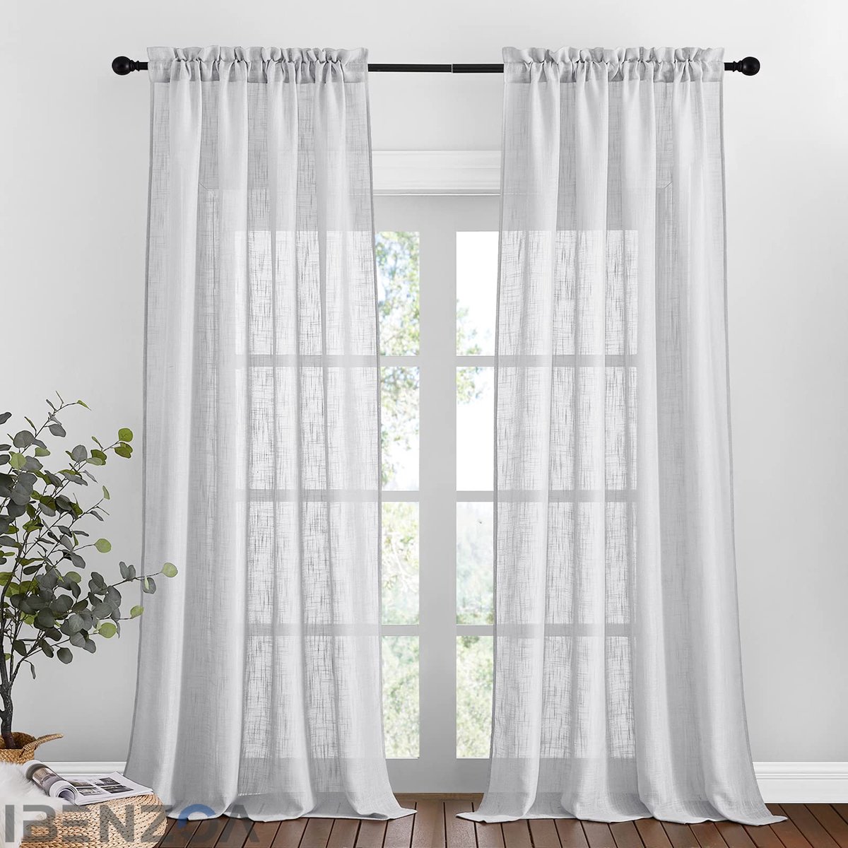 Ibenzoa Gordijnen - Half-transparant - Linnenlook - Lichtgrijs - 240x132 cm