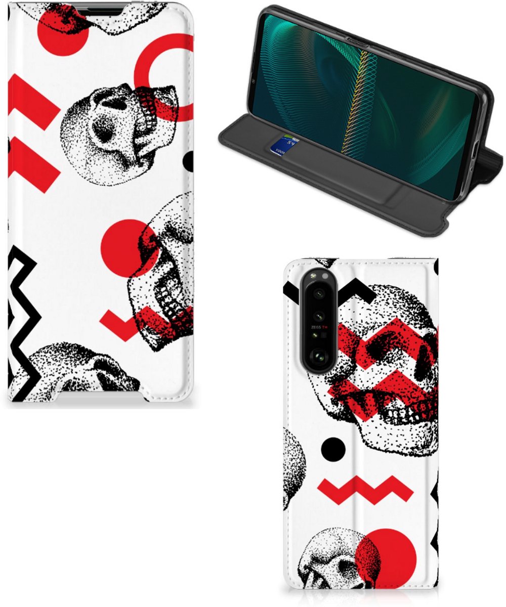 Mobiel BookCase Sony Xperia 5 III Skull Red