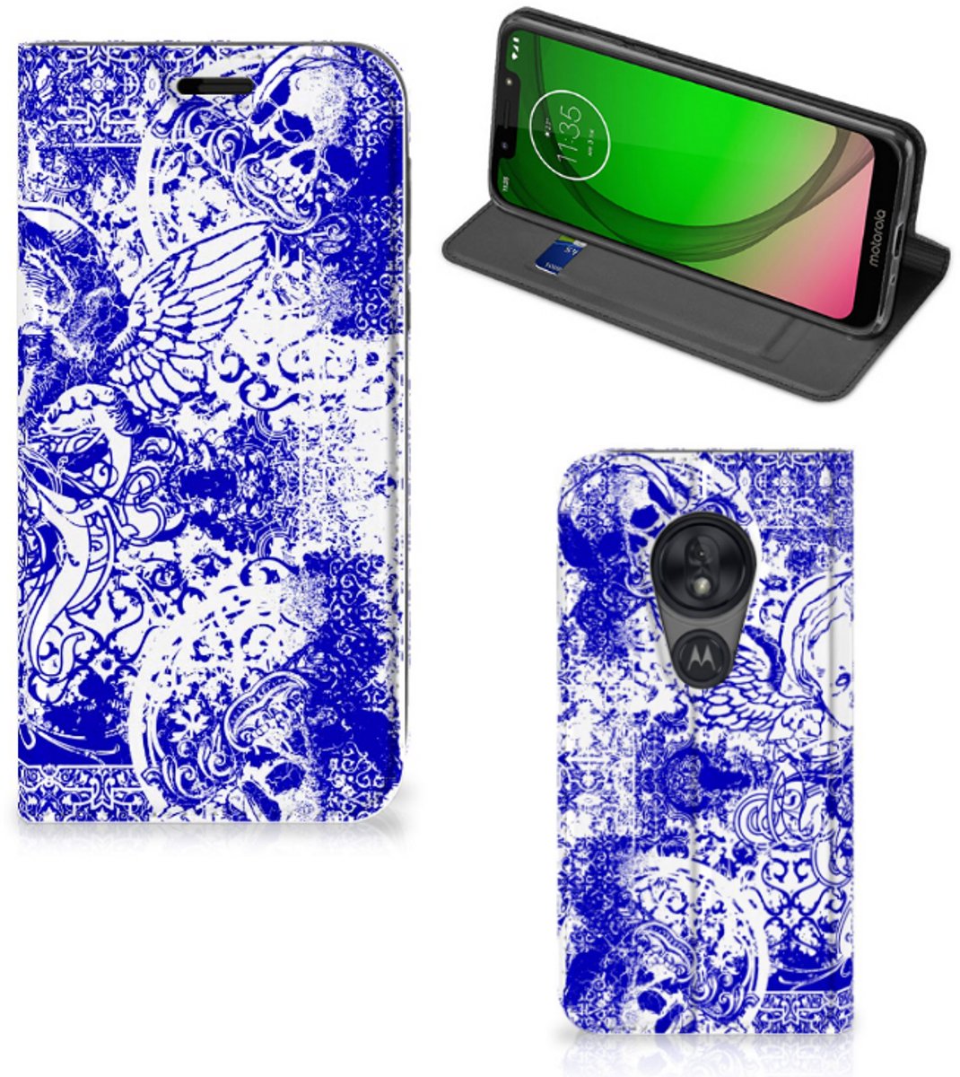 Mobiel BookCase Motorola Moto G7 Play Angel Skull Blauw