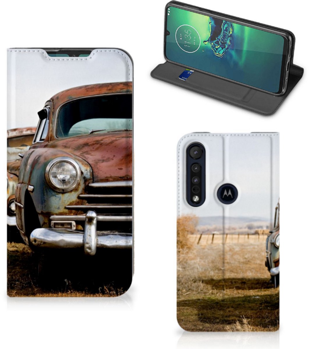 Book Case voor Motorola G8 Plus Stand Case Vintage Auto