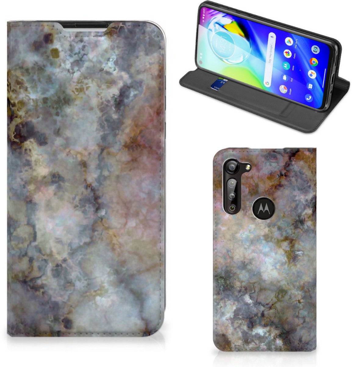 Motorola Moto G8 Power Standcase Marmer Grijs