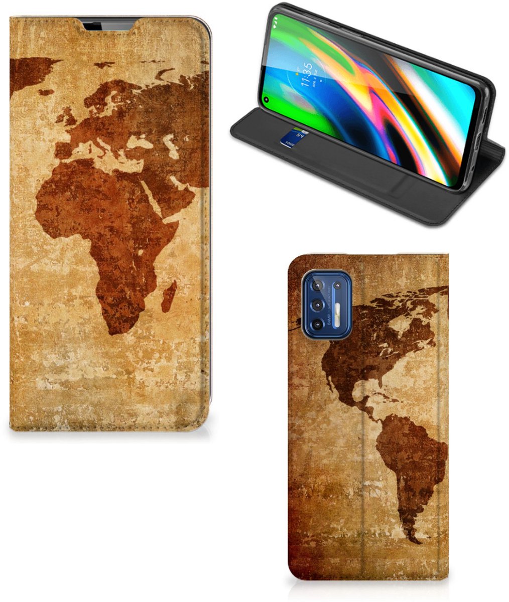 Motorola Moto G9 Plus Book Cover Wereldkaart