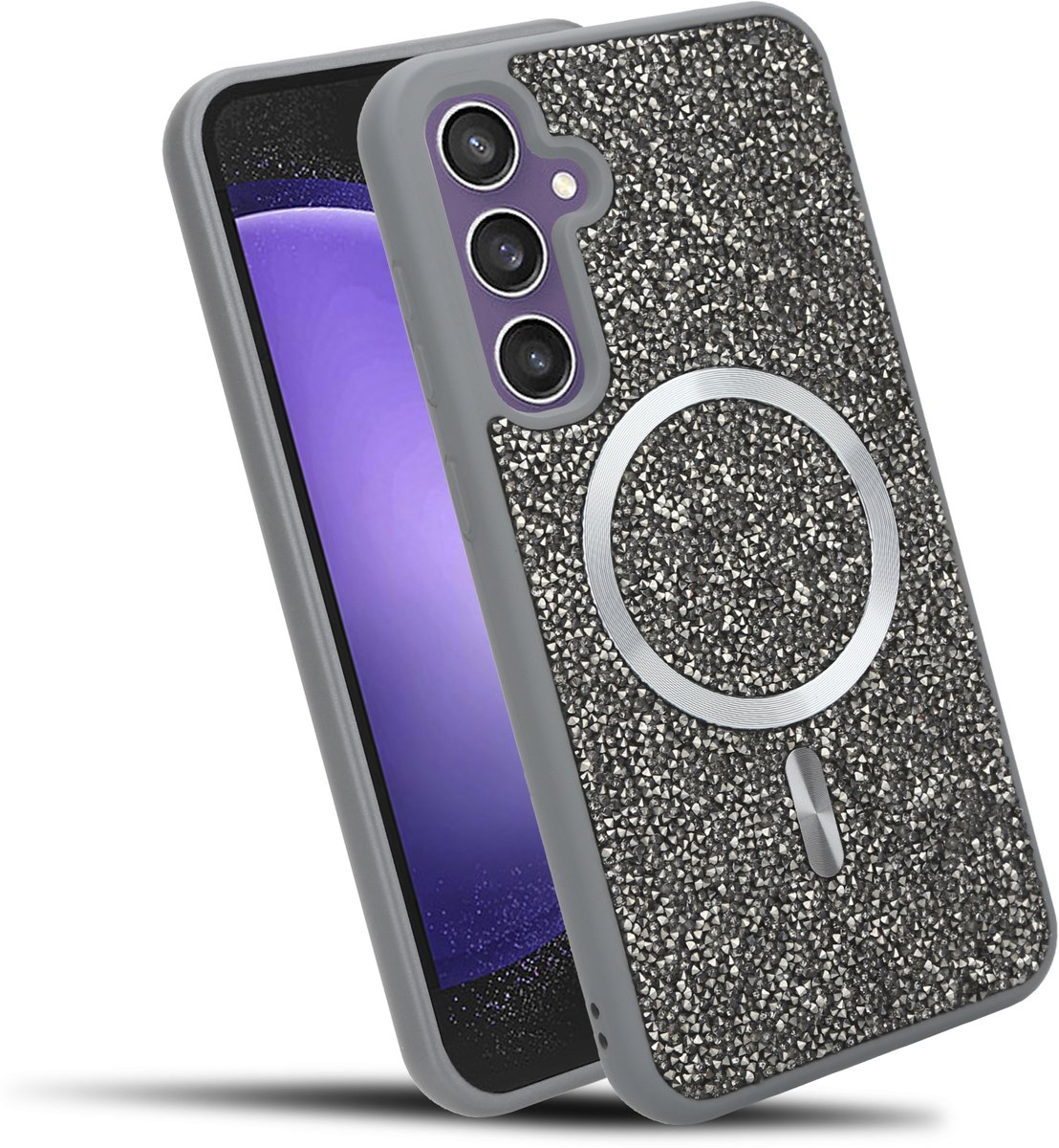 Hoesje geschikt voor Samsung Galaxy S23 FE in Grijs Diamant Glitter Stijl