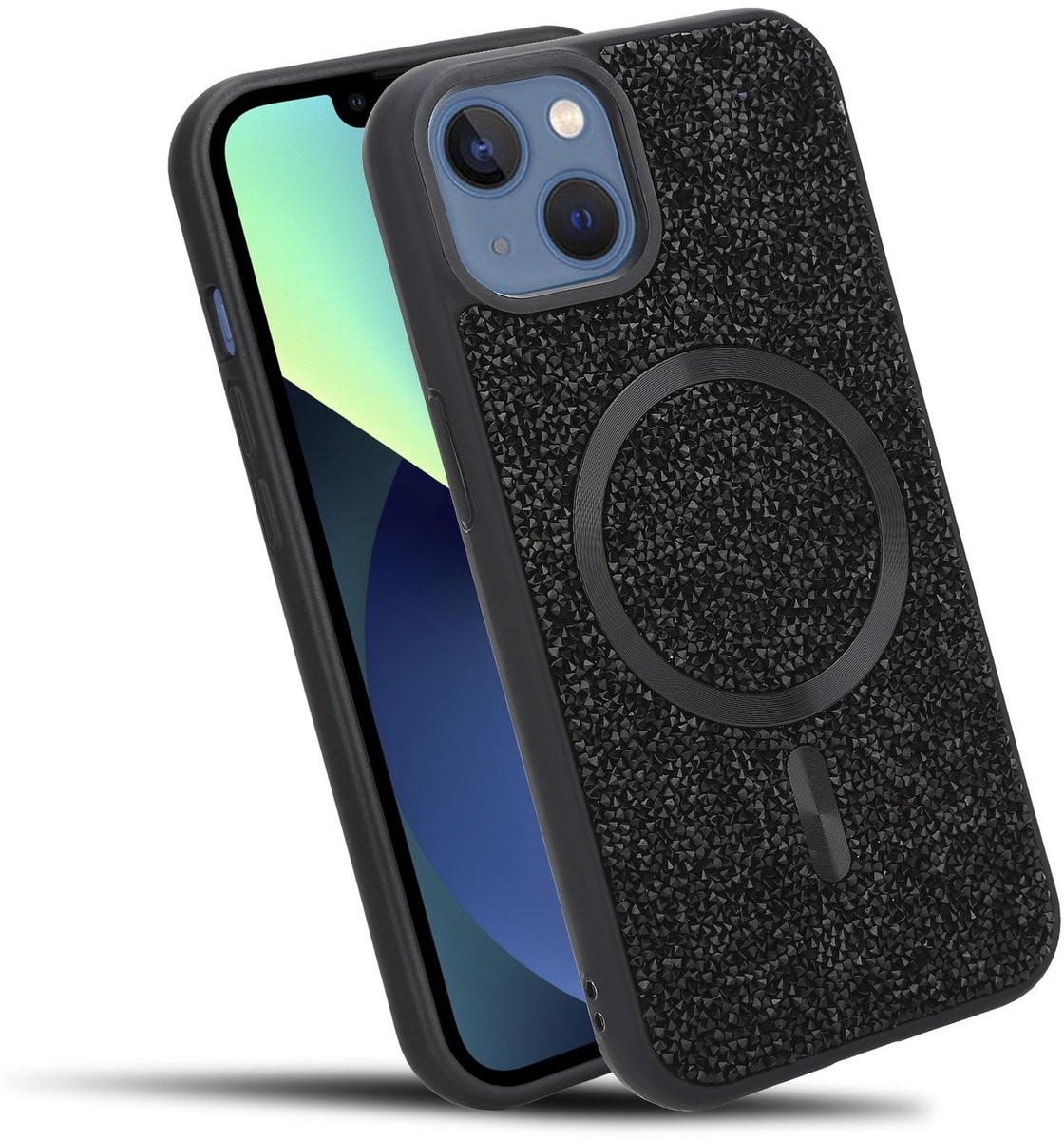 Hoesje geschikt voor iPhone 13 / 14 in Zwart Diamant Glitter Stijl