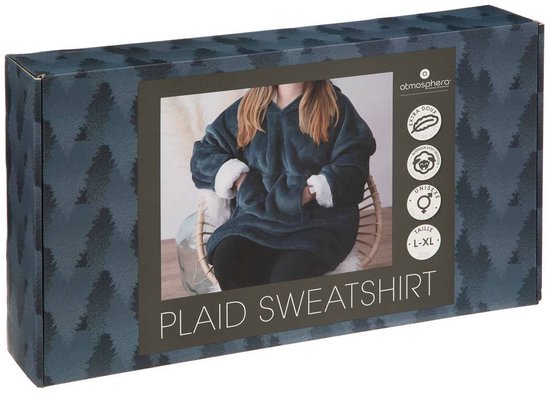 Hoodie Plaid – Blauw – Fleece hoodie deken met mouwen – Oversized knuffeltrui voor heren en dames