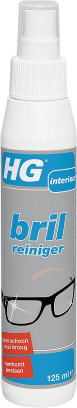 HG brillenreiniger 125ml spuitfles, met een illustratie van een zwarte bril.