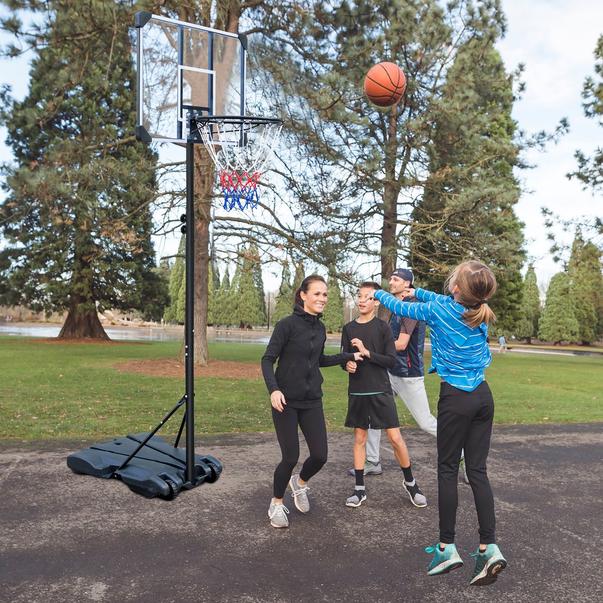 Basketbalstandaard In Hoogte Verstelbaar 164,59 Tot 213,36 Cm Met Wielen Staal Polycarbonaat Zwart Voor Binnen En Buiten