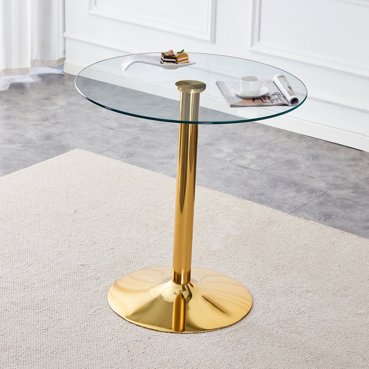 STILVORA Bartafel - Rond Glazen Blad Met Metalen Voet - Voor Keuken, Bar En Café - Goud Transparant - 89x92 Cm