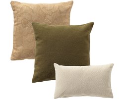 Dutch Decor - KUSSENSET - 3-delig - Natural Plains - 45x45 cm, 30x50 cm - inclusief binnenkussens - groen, beige - Met Ritssluiting – Decoratie Kussens - Comfortabele kussentjes voor op de Bank