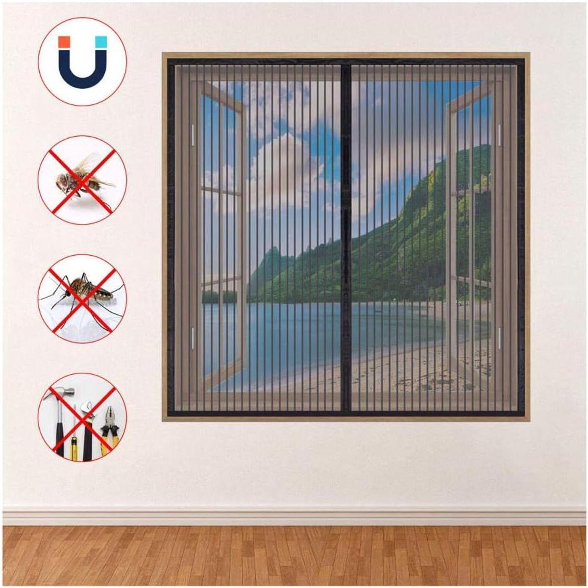 Raam Hor - Insectengaas - Insecten Buiten Houden - Krachtige Magneten - 90x110cm - Zwart