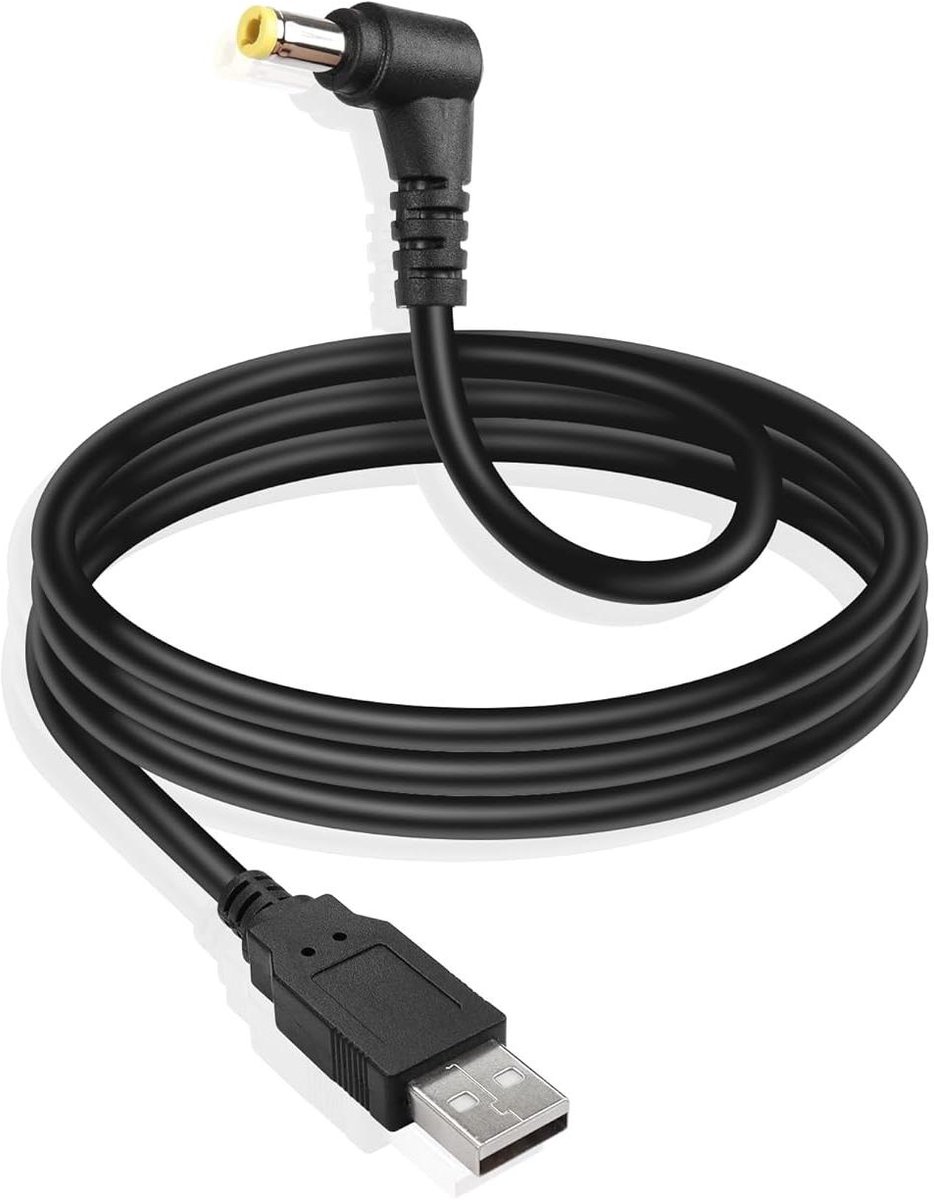 USB naar DC Kabel - Voedingskabel Adapter - Apparaten Laden - 90 Graden Hoek - 1.5 Meter - Zwart