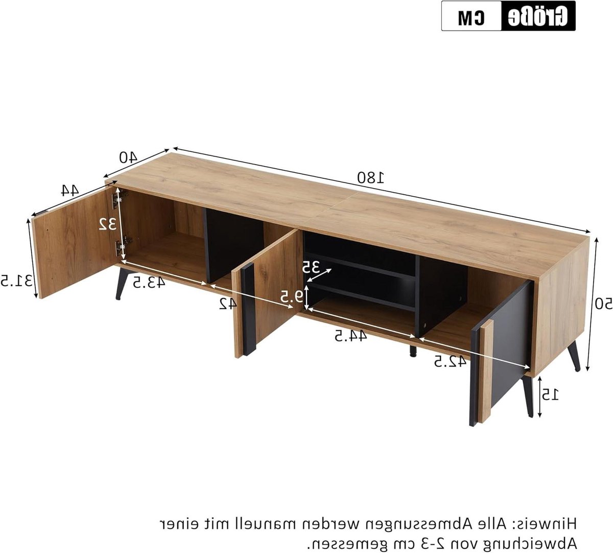Tv-kast met opbergruimte - Televisiekast Modern - Woonkamer Organisatie - Kleurblokdesign - 180 cm Breed - Hout Bruin Zwart