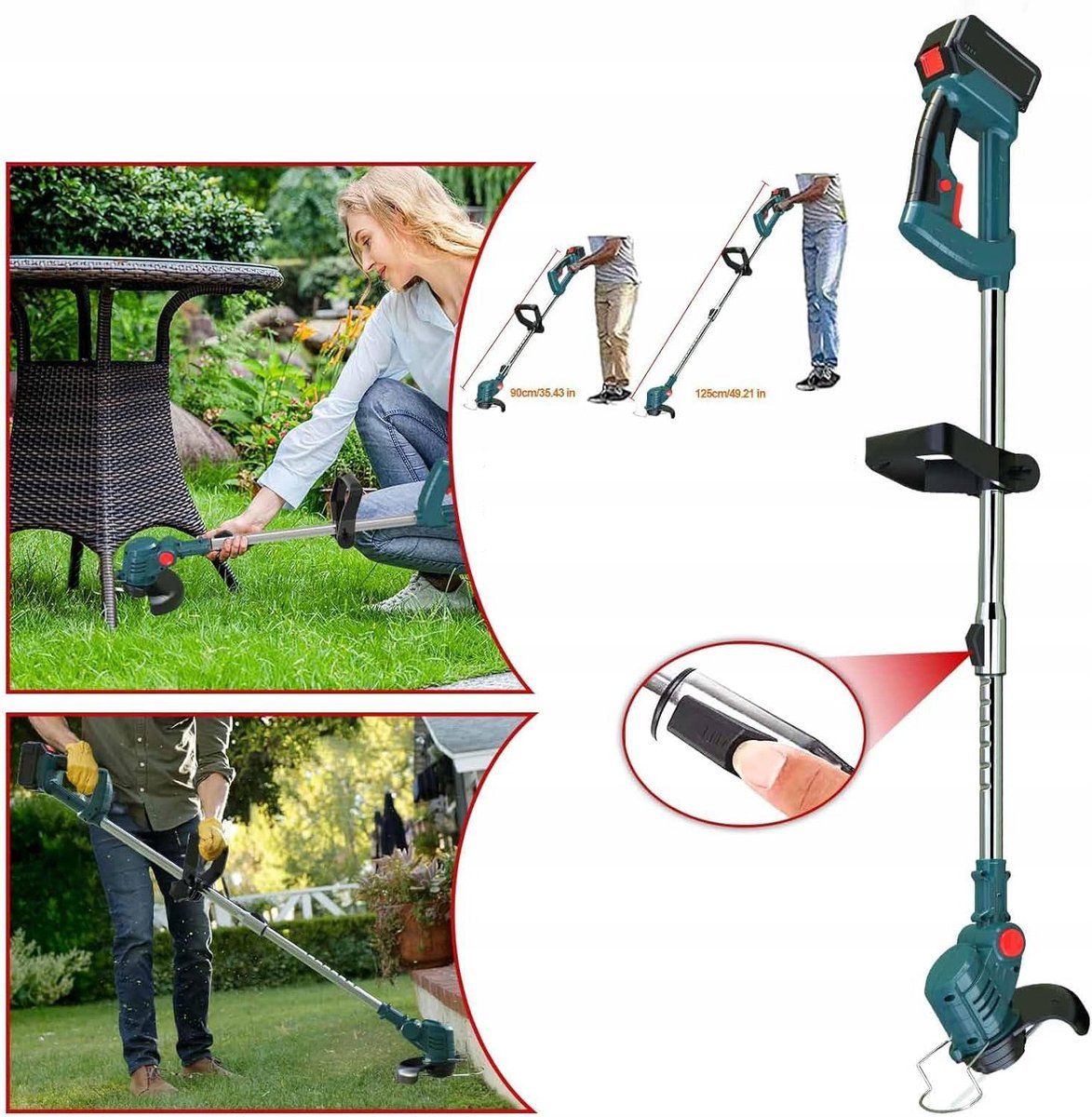 Accu Grasmaaier - 21V Elektrische Grasmaaier - Draadloze Grasmaaier met 2x6000mAh - 3 Messen & Verstelbare Hoogte - 900W Motor - Voor Tuin & Gazon – foto 4