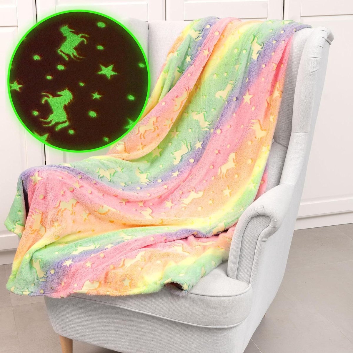 Lichtgevende deken - Gloeideken Kinderen - Magische Sfeer Creëren - Gloeit in het donker - 125x150cm - Veelkleurig