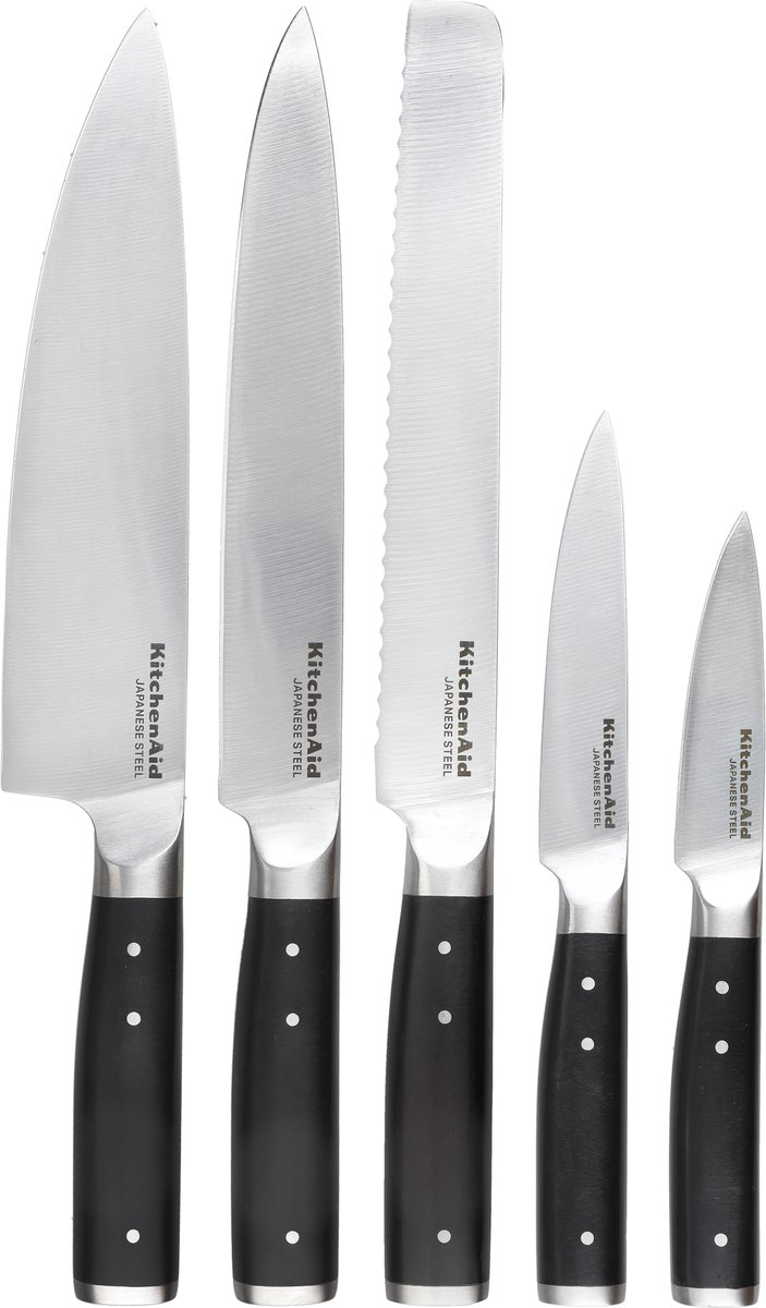 Messenset, 6-delig - Hoogwaardig Japans RVS - Berkenhouten Blok - KitchenAid