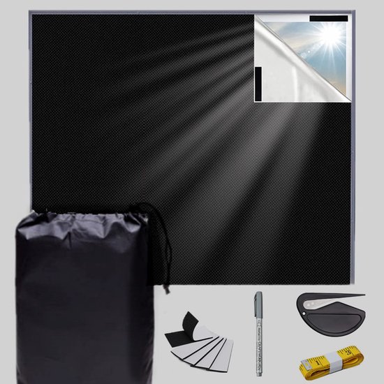 Draagbaar verduisteringsgordijn – verduisteringsdoek - verduisterend raamfolie - 100% lichtdicht – Op maat te knippen thermisch gordijn – Opvouwbaar ontwerp – Geschikt voor slaapkamers, campers en appartementen – Zwart – 145 x 300 cm