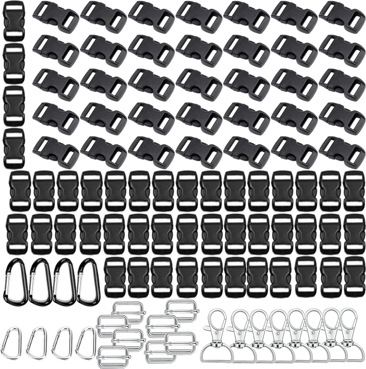 80 Stuks Verstelbare Plastic Buckles voor Rugzakken, Mini Clips en Metalen Haak - Ideaal voor DIY Projecten en Accessoires