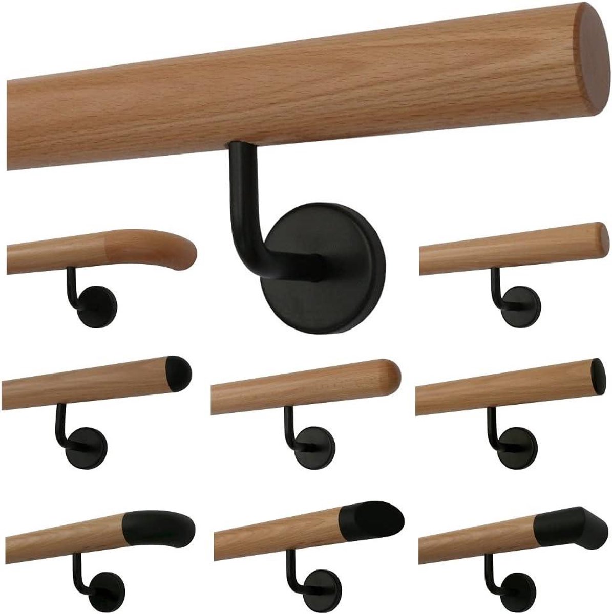 Beuken leuning - Houten trapleuning - Veilig traplopen - Zwarte poedercoating - 30 cm - Natuurlijk