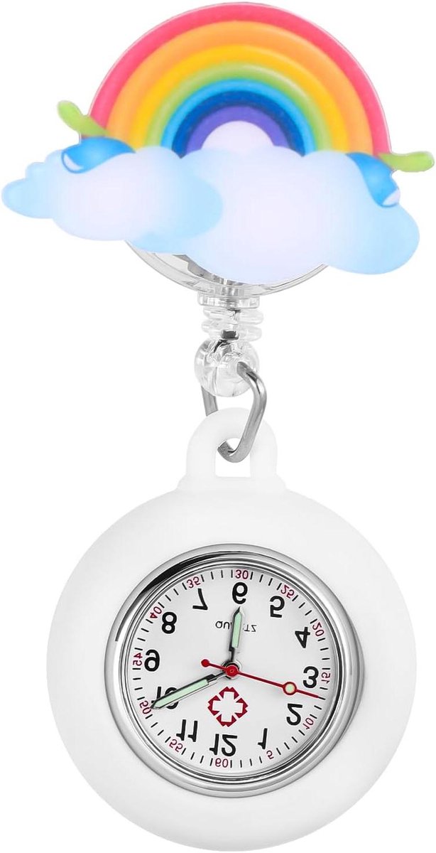 Verpleegkundige Horloge - Zakhorloge Clip-on - Tijd Bijhouden - Intrekbare Clip - 9.5 x 4 cm - Regenboog