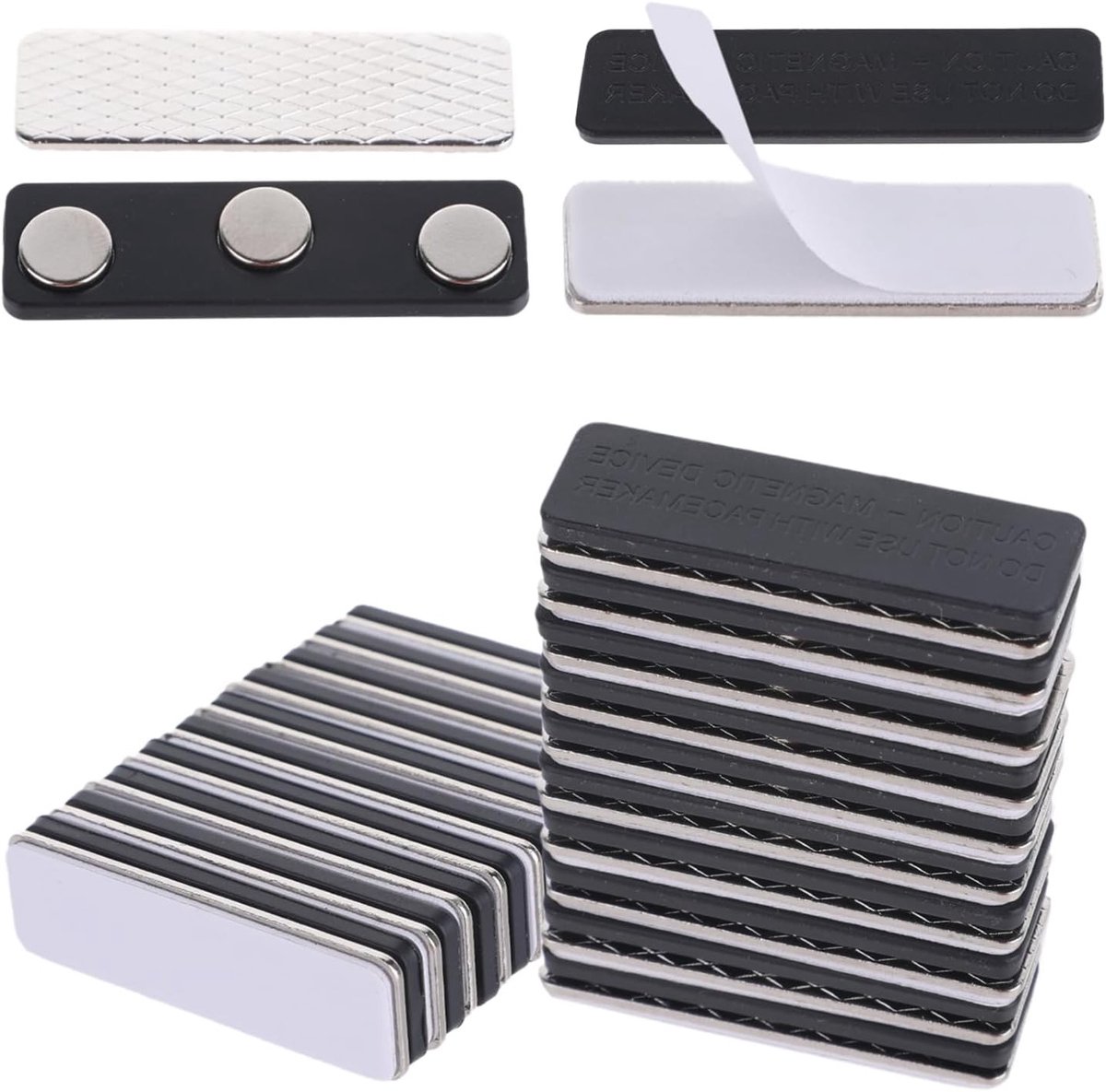 10 Stuks Magnetische Naamplaat Houder - Gepersonaliseerd Zelfklevend Metalen Bevestiging met 3-Punts Magneet voor Identiteitskaarten en Naamlabels