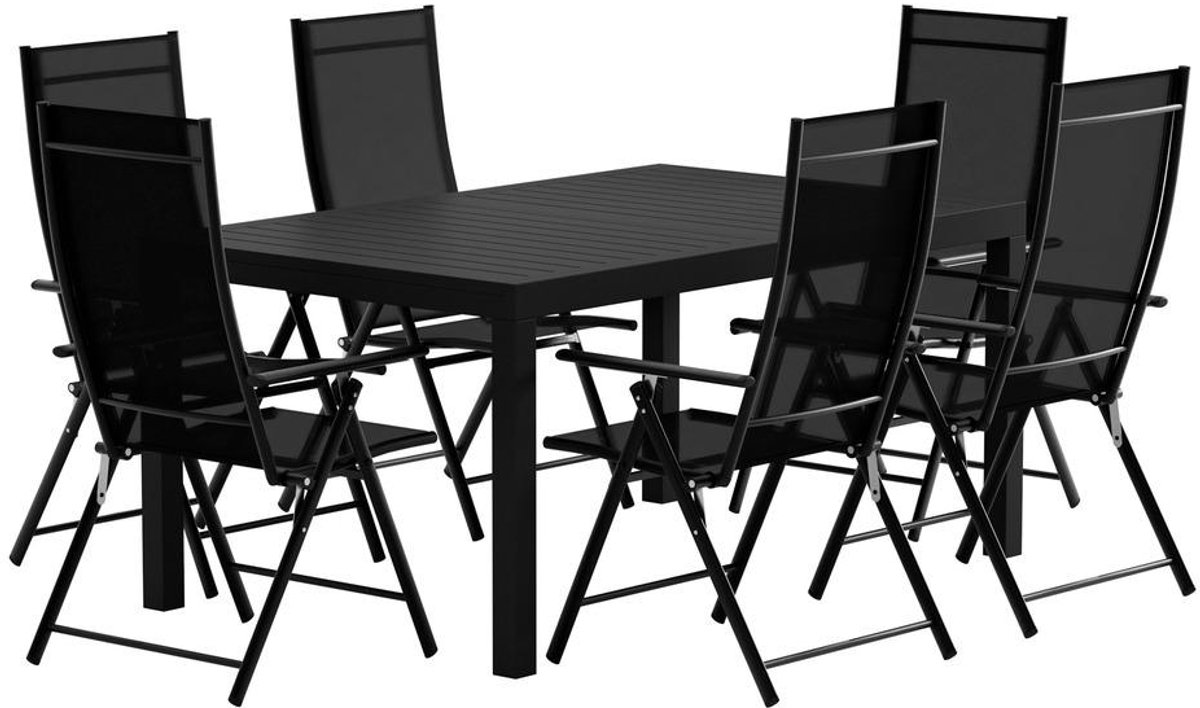 Svea - Sheila rechthoekige tuintafel - zwart + 6x Crystal tuinstoelen - zwart