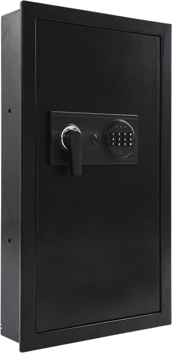 Kluis – Voor Thuiskantoor – Wandgemonteerde Stalen Beveiligingsbox met Digitale Kluis en Wachtwoordsleutel – Antidiefstalalarm, Hoge Sterkte, 37x10x65 cm