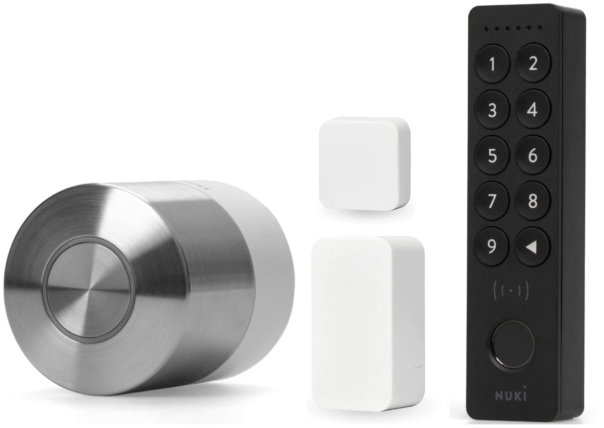 Nuki Smart Lock Pro – Incl. Keypad 2 NFC & Door Sensor - Slim Deurslot met – Lock ‘n’ Go, Nachtmodes & Auto Unlock - Voor Apple Home, Google & Alexa - RVS - Zwart & Wit