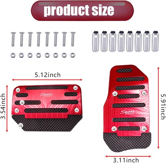 Auto Pedaal Set - Rem Gas Pedaal - Verbeteren Rijcontrole - Anti-slip Rubber - 5.1x3.5 en 3.1x5.9 Inch - Rood — afbeelding 4