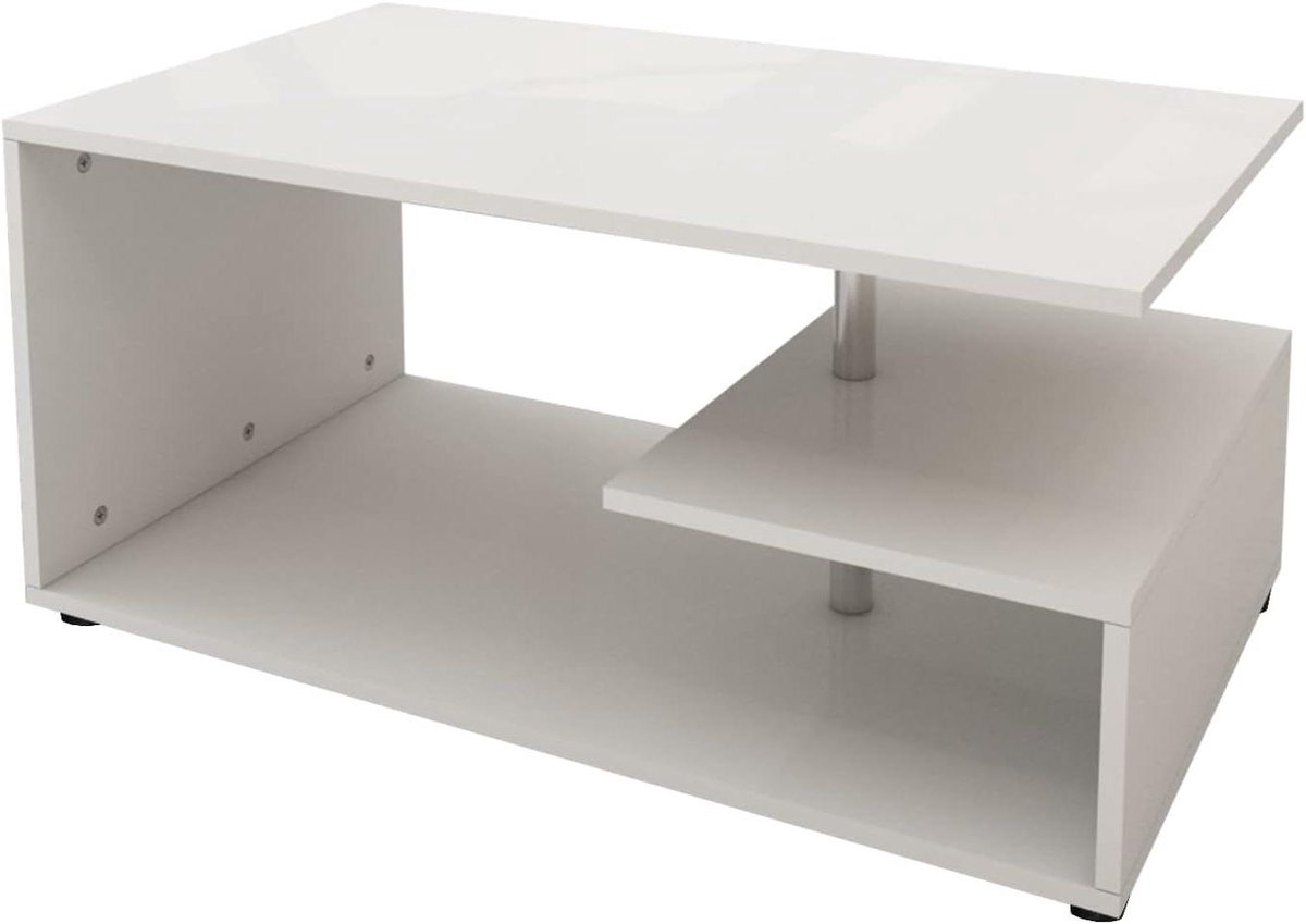 Salontafel Wit - Bijzettafel Modern - Woonkamer Inrichten - Opbergruimte 3 Planken - 91x41x526 cm - Wit